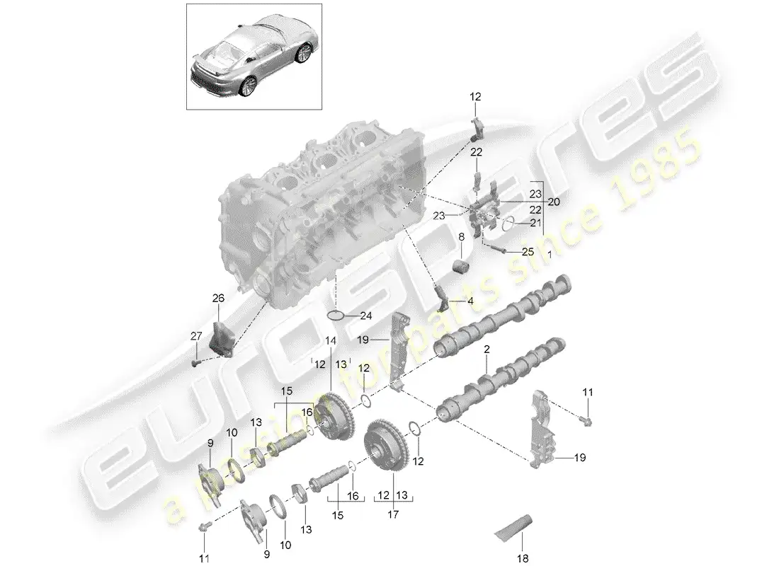 porsche 2015 (991-1 r/gt3/rs) camshaft parts diagram
