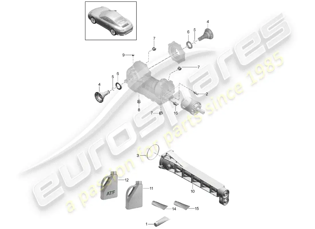 porsche 2020 (991-2) front axle differential parts diagram