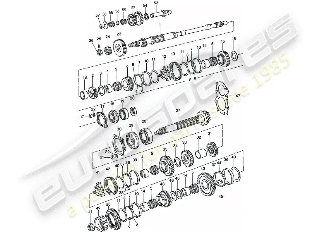 porsche 1982 (911) gears and shafts - 5. - speed - transmission parts diagram