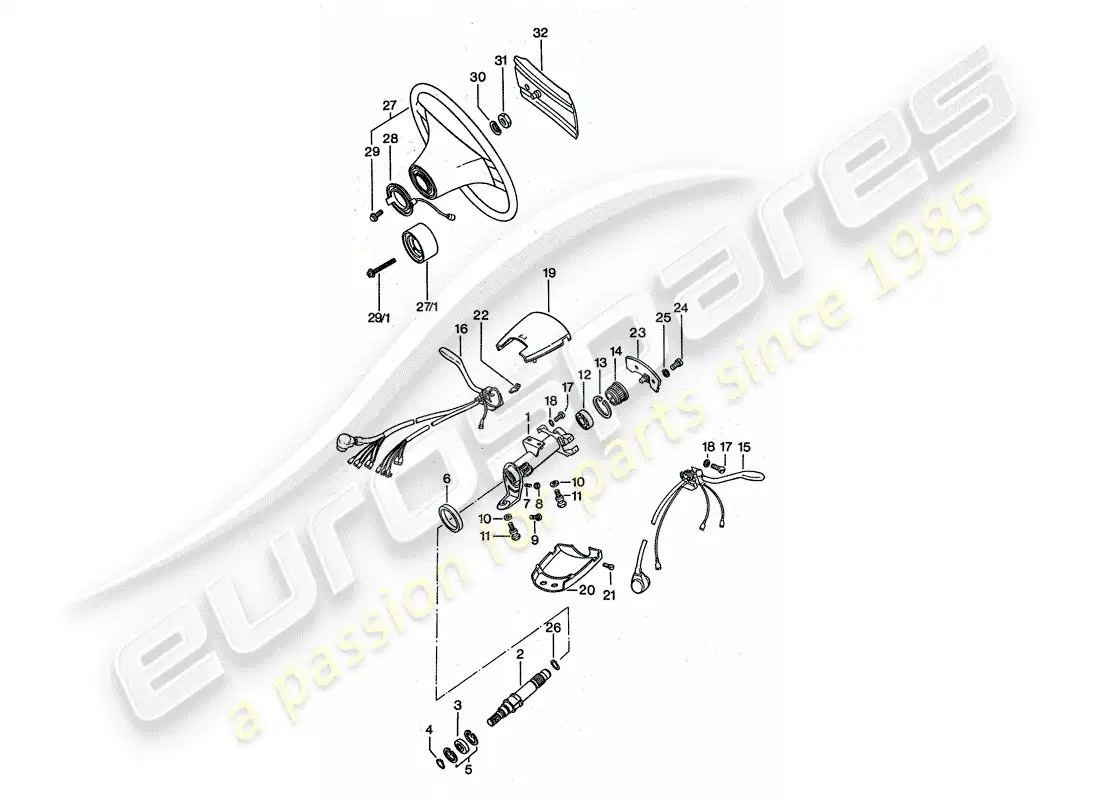 porsche 1976 (911 turbo) steering wheel - steering shaft bearing - steering column switch parts diagram