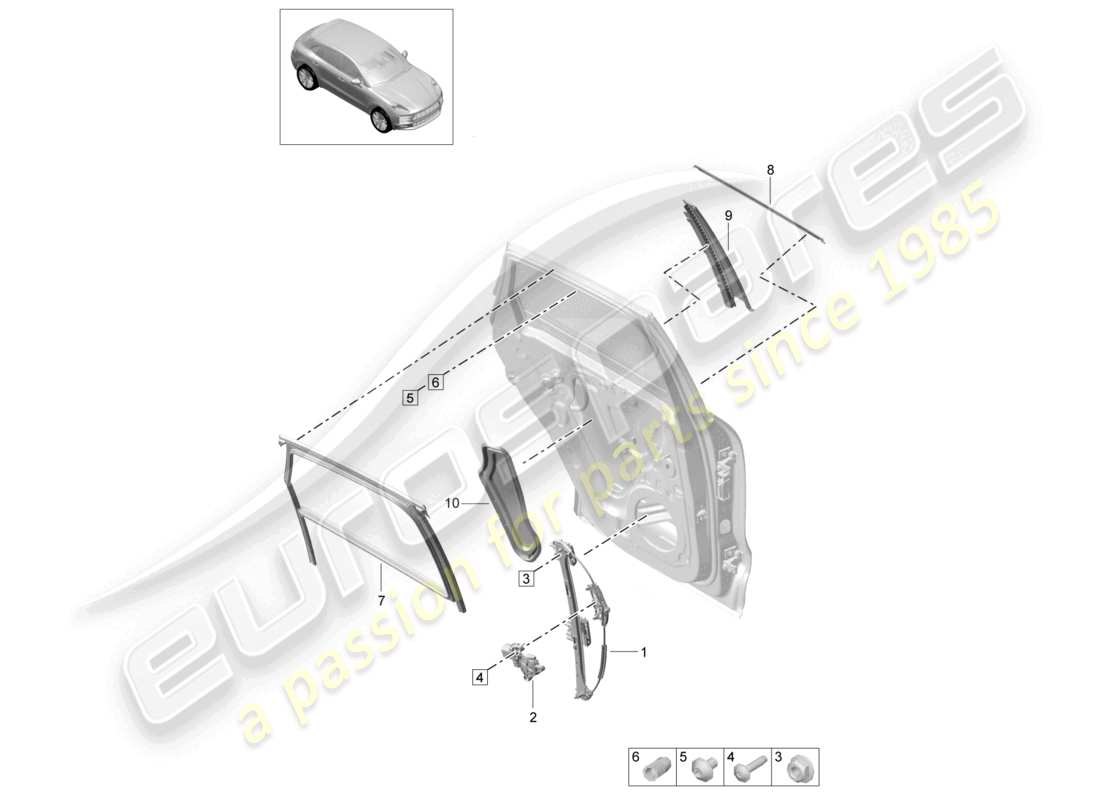 porsche 2021 (macan) window regulator rear doors parts diagram