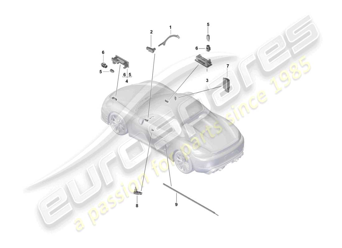 porsche 2022 (718 boxster spyder) interior light door warning light fussraumleuchte luggage compartment lamp glove box light light exterior mirror part diagram