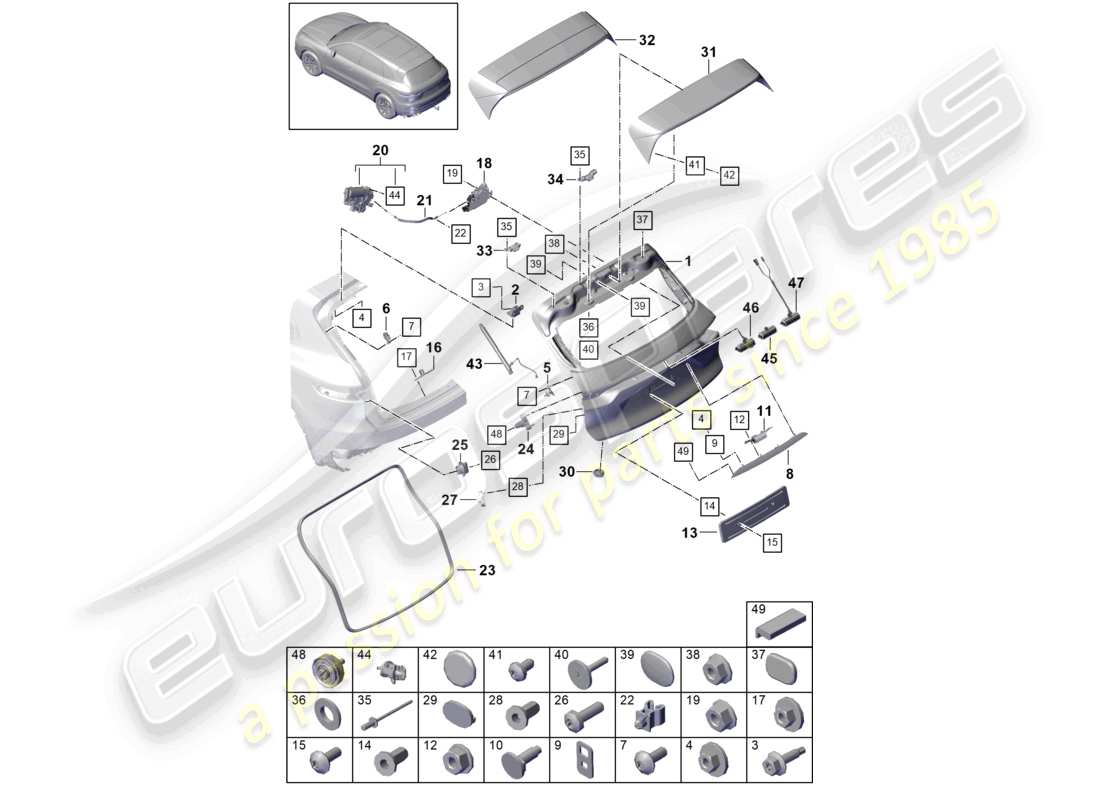 porsche 2021 (cayenne e3 9ya/9yb) rear lid part diagram