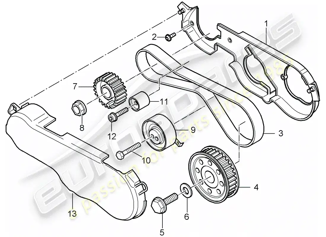 porsche 2009 (cayenne e1 9pa) toothed belt part diagram