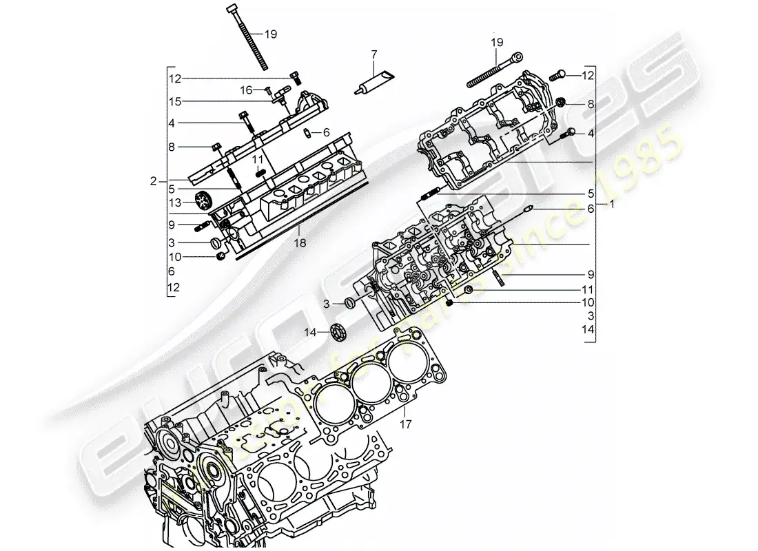 porsche 2008 (cayenne e1 9pa) cylinder head parts diagram