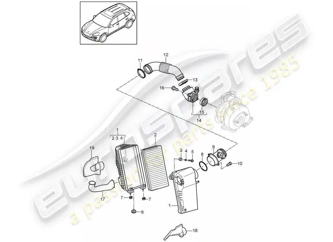 porsche 2014 (cayenne e2 92a) air cleaner with connecting parts diagram
