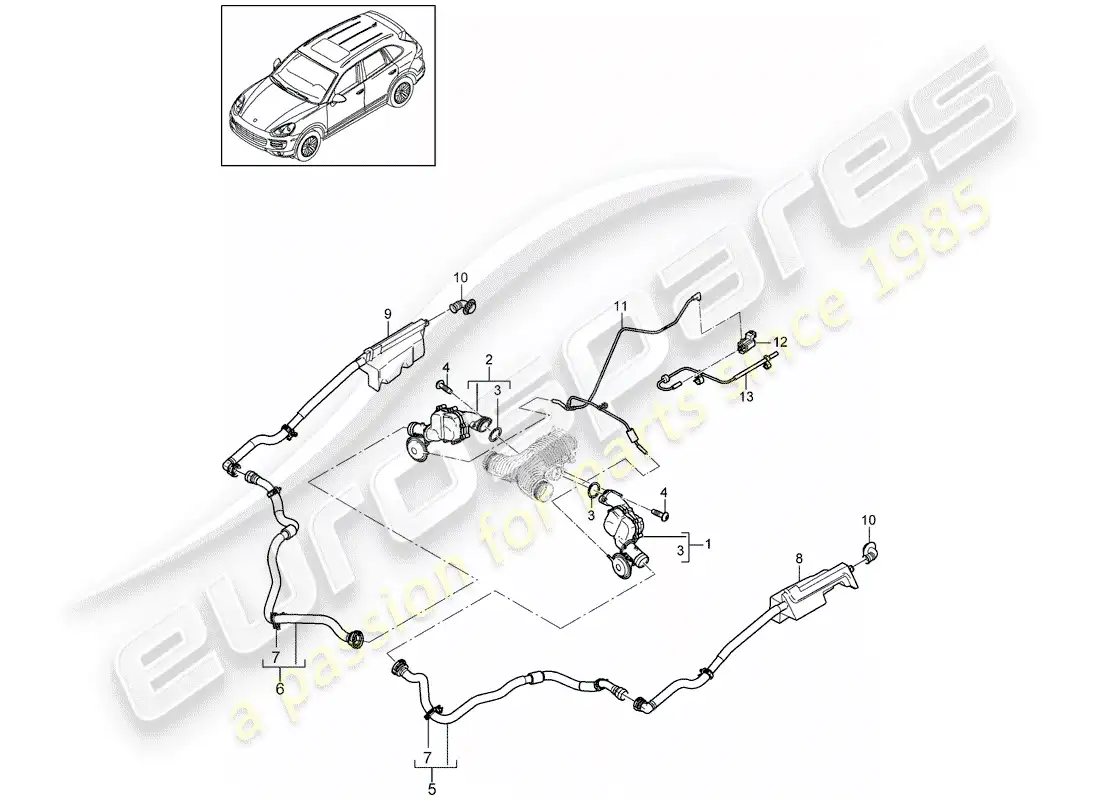 porsche 2014 (cayenne e2 92a) charge air cooler part diagram