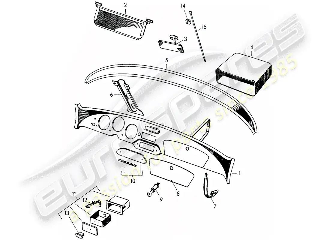 porsche 1957 (356/356a) dashboard parts diagram