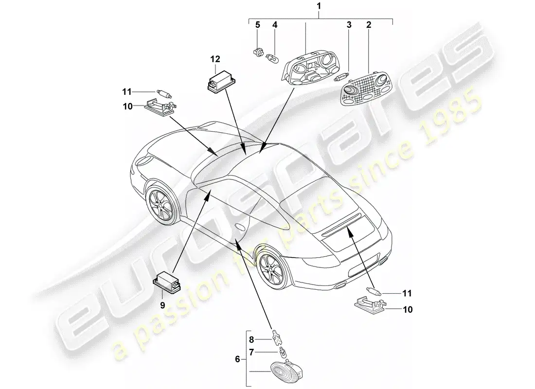 porsche 2009 (997-2) interior lights parts diagram