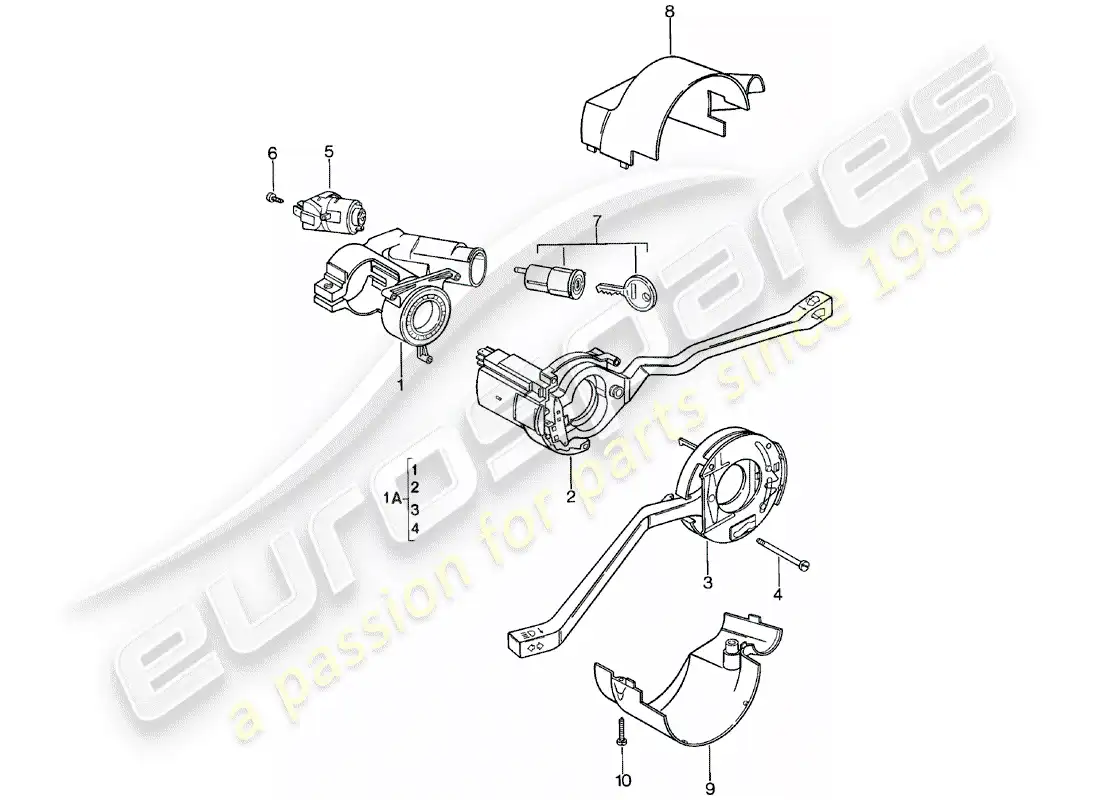 porsche 1983 (924) steering column switch - steering lock - d - mj 1981>> parts diagram