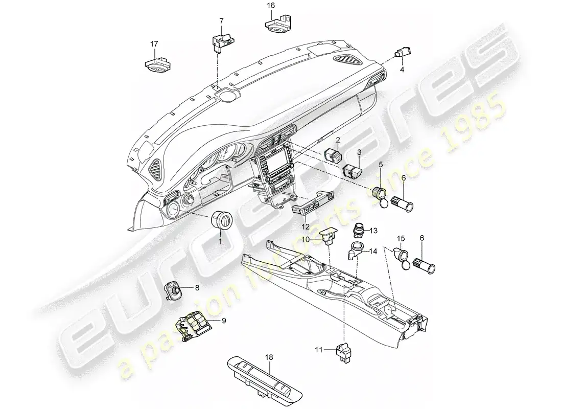 porsche 2008 (997-1 gt3) switch parts diagram