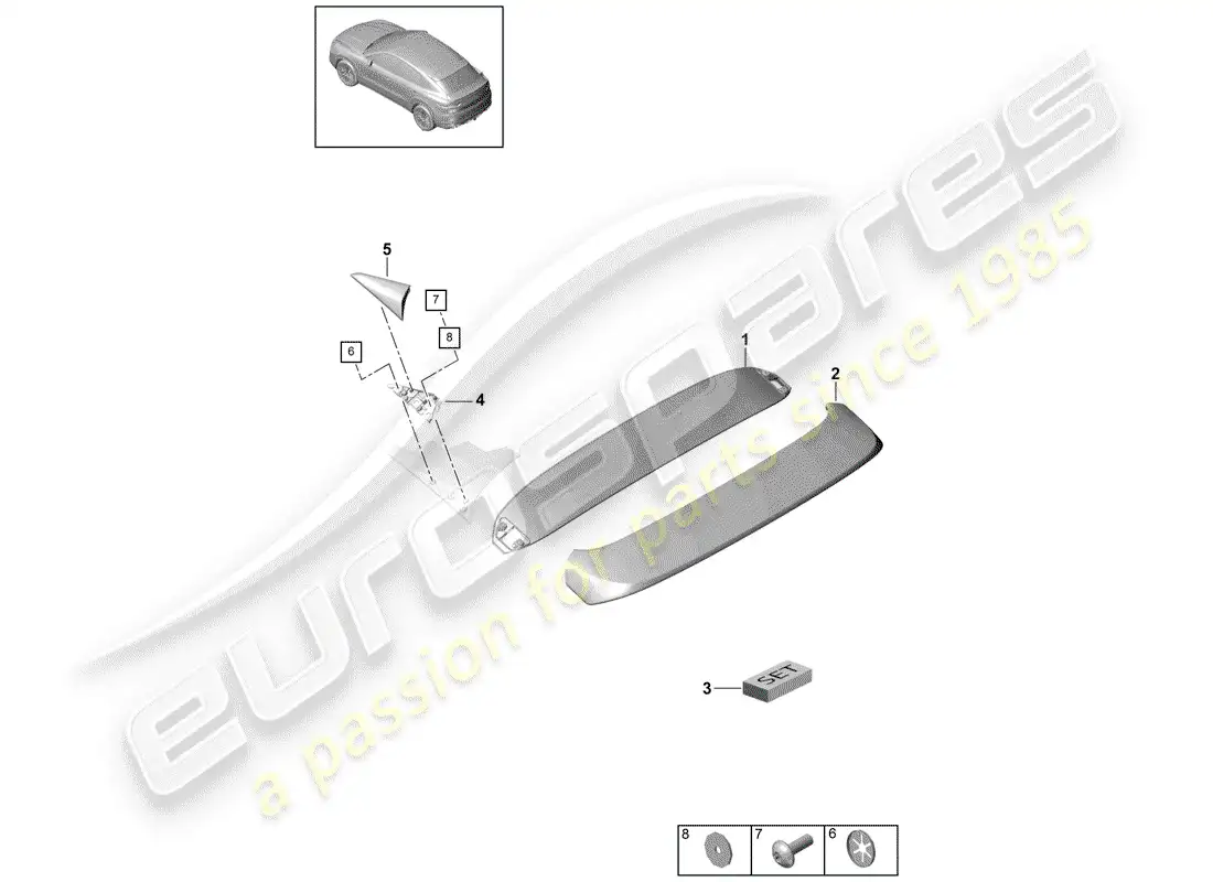 porsche 2020 (cayenne e3 9ya/9yb) roof edge spoiler part diagram
