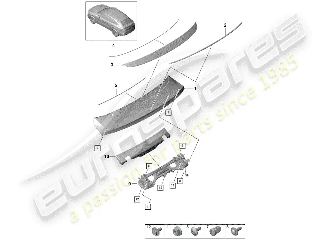 porsche 2020 (cayenne e3 9ya/9yb) rear spoiler part diagram