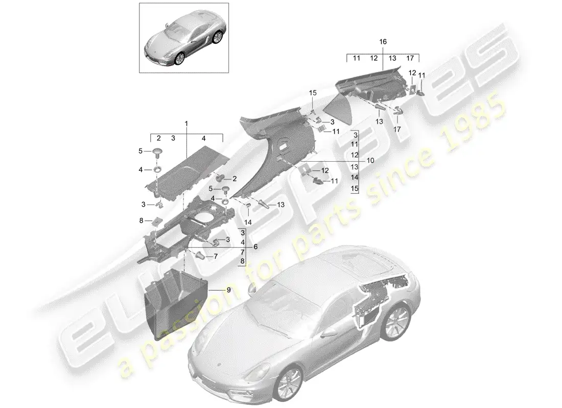 porsche 2016 (981 cayman) trims parts diagram