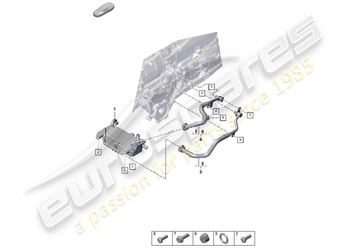 porsche 2026 (cayenne e3 pa) 8-speed automatic gearbox for four-wheel drive gear oil cooler oil pipe part diagram