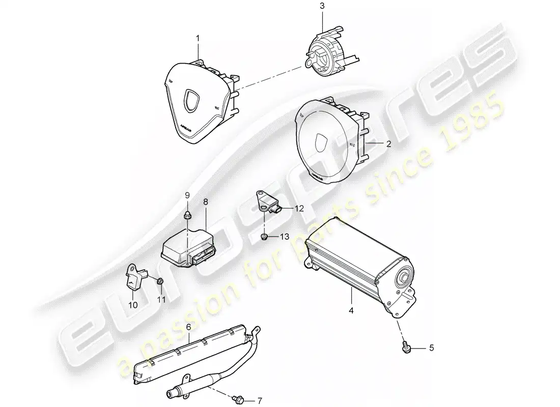porsche 2007 (997-1 turbo / gt2) airbag parts diagram