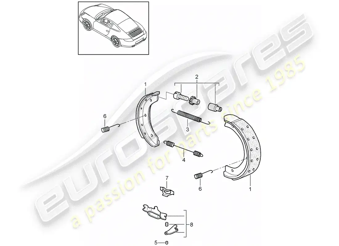porsche 2010 (997-2) handbrake parts diagram