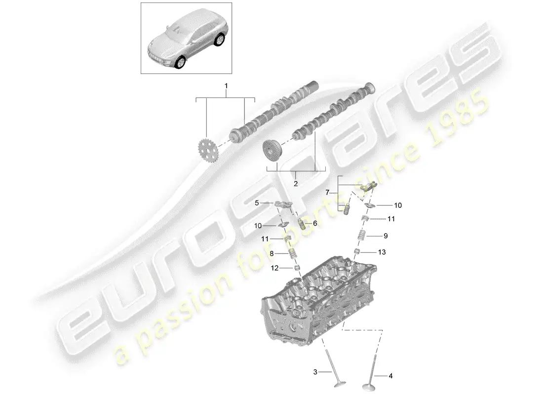 porsche 2015 (macan) camshaft, valves parts diagram