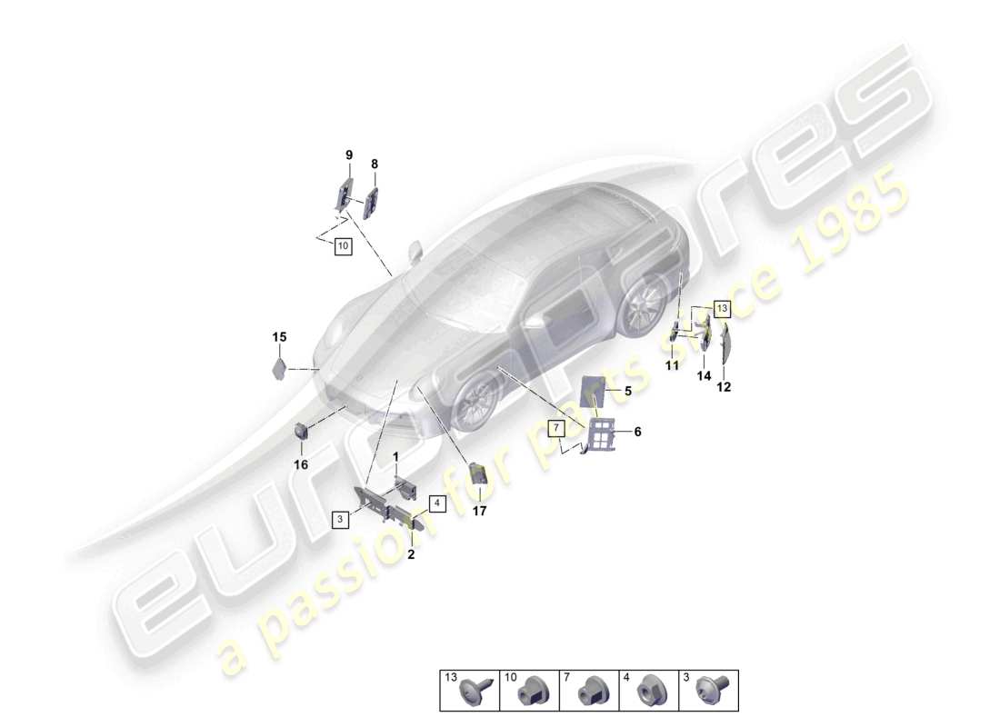 porsche 2024 (992-2) control units control unit for driver assist systems control unit for thermomanagement control unit (bcm) for conv. system & ob power supply control unit for lane change assist control unit for opening garage door control unit for object detection part diagram