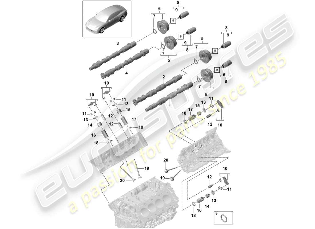 porsche 2021 (panamera 971-1) camshaft, valves part diagram