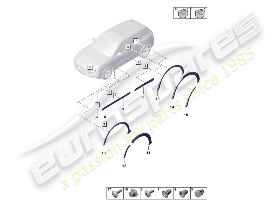 porsche 2024 (cayenne e3 pa) wheel arch cover molding for door part diagram
