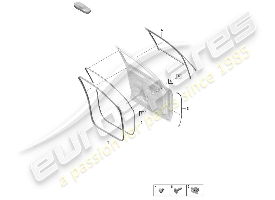 porsche 2023 (cayenne e3 pa) door seal front accessories part diagram