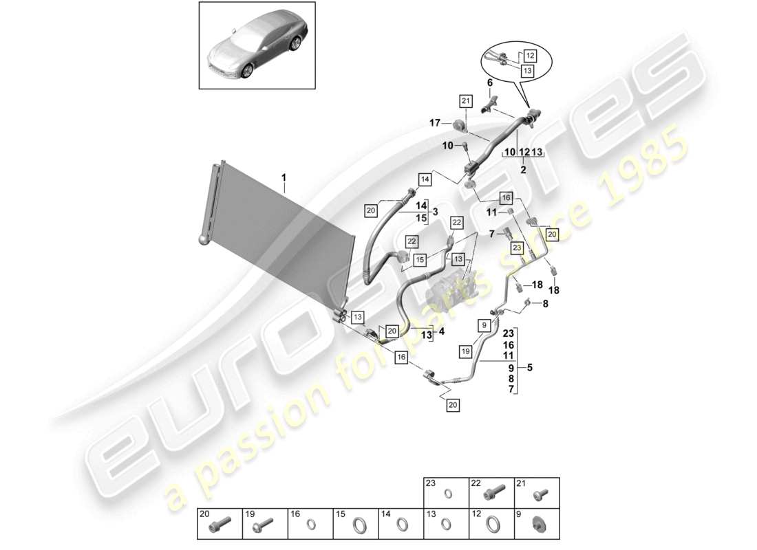 porsche 2021 (panamera 971-1) refrigerant circuit v6 bt parts diagram
