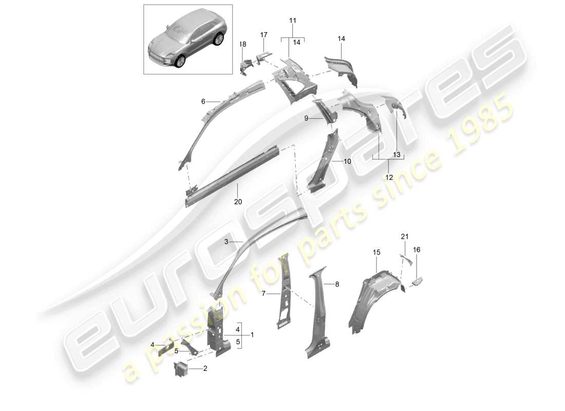 porsche 2021 (macan) side part inner part diagram