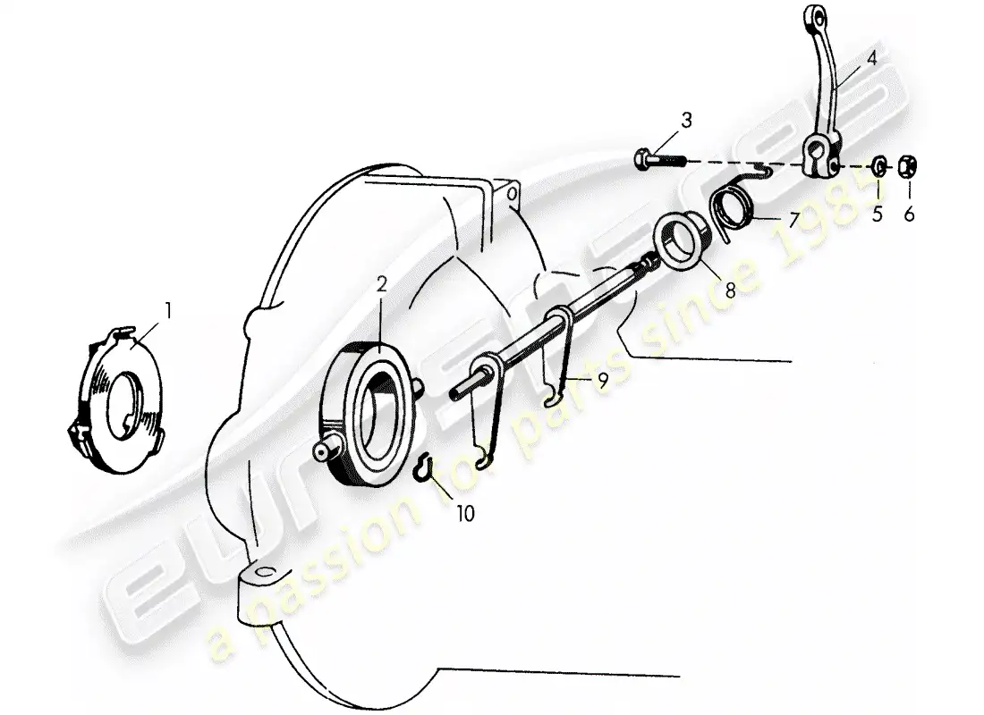 porsche 1954 (356/356a) clutch release - for - transmission case - divided parts diagram