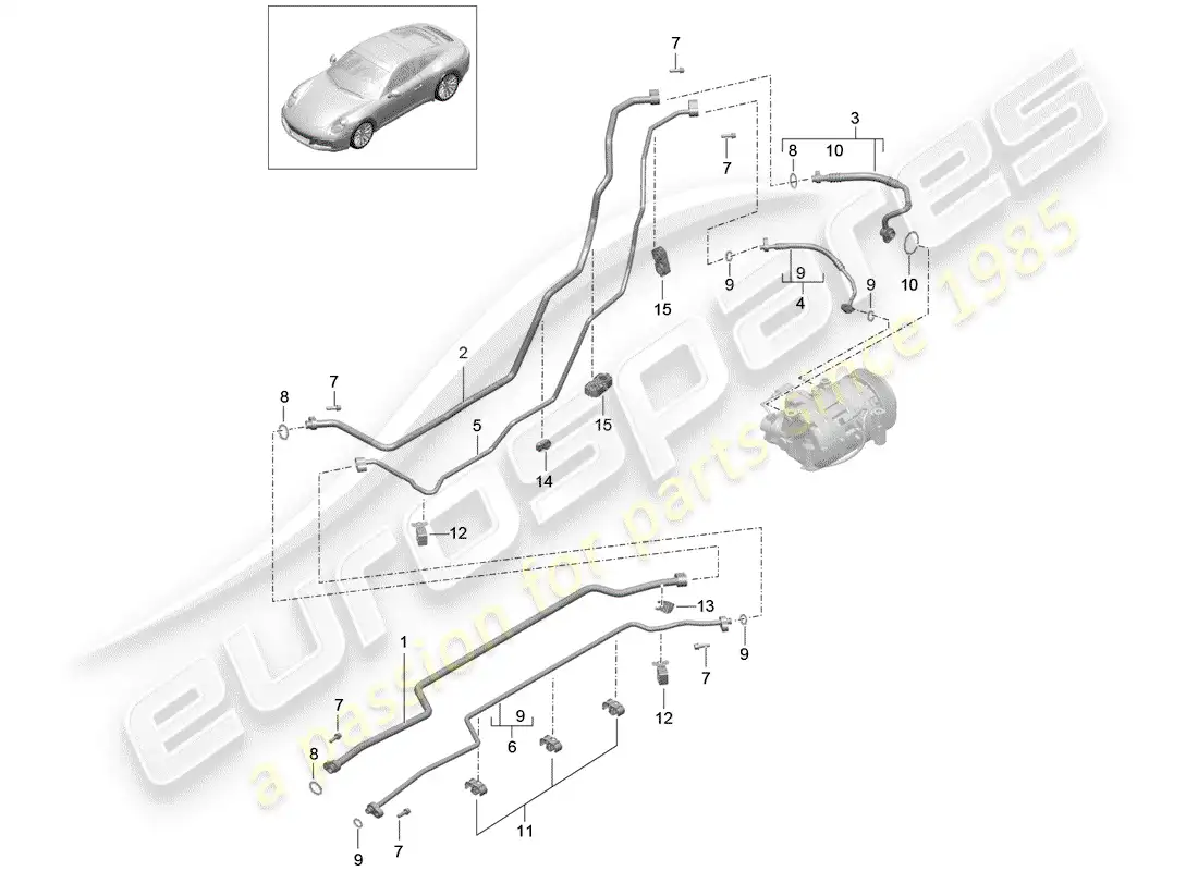 porsche 2020 (991-2) refrigerant line parts diagram