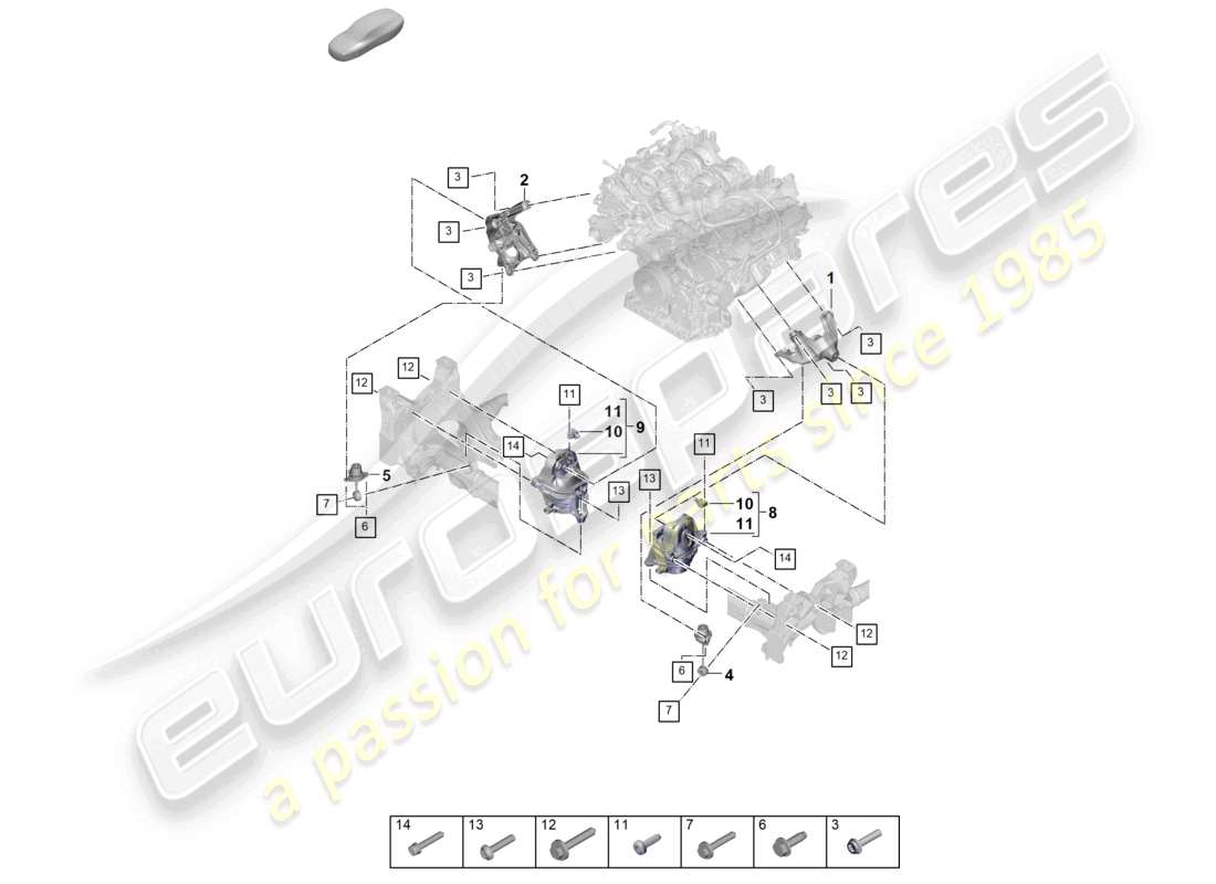 porsche 2023 (cayenne e3 pa) engine lifting tackle lower console for engine mounting engine mounting part diagram