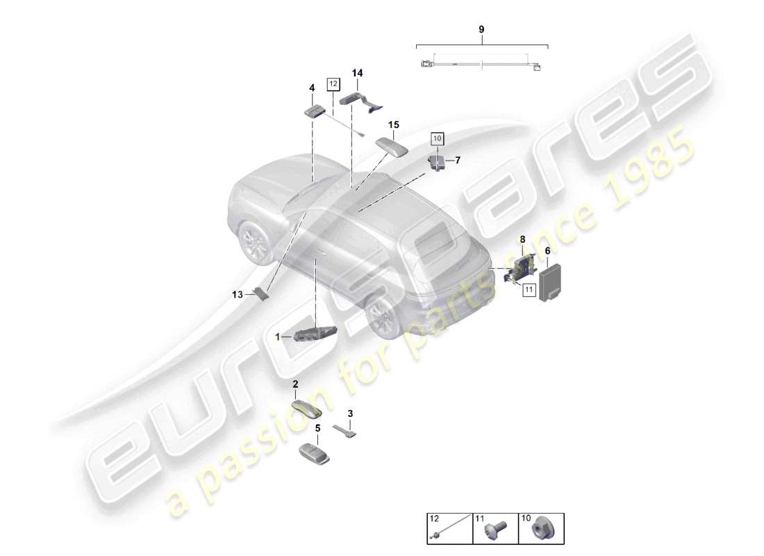porsche 2023 (cayenne e3 pa) control units auxiliary heater receiver unit ignition/starter switch handheld transmitter aerial part diagram