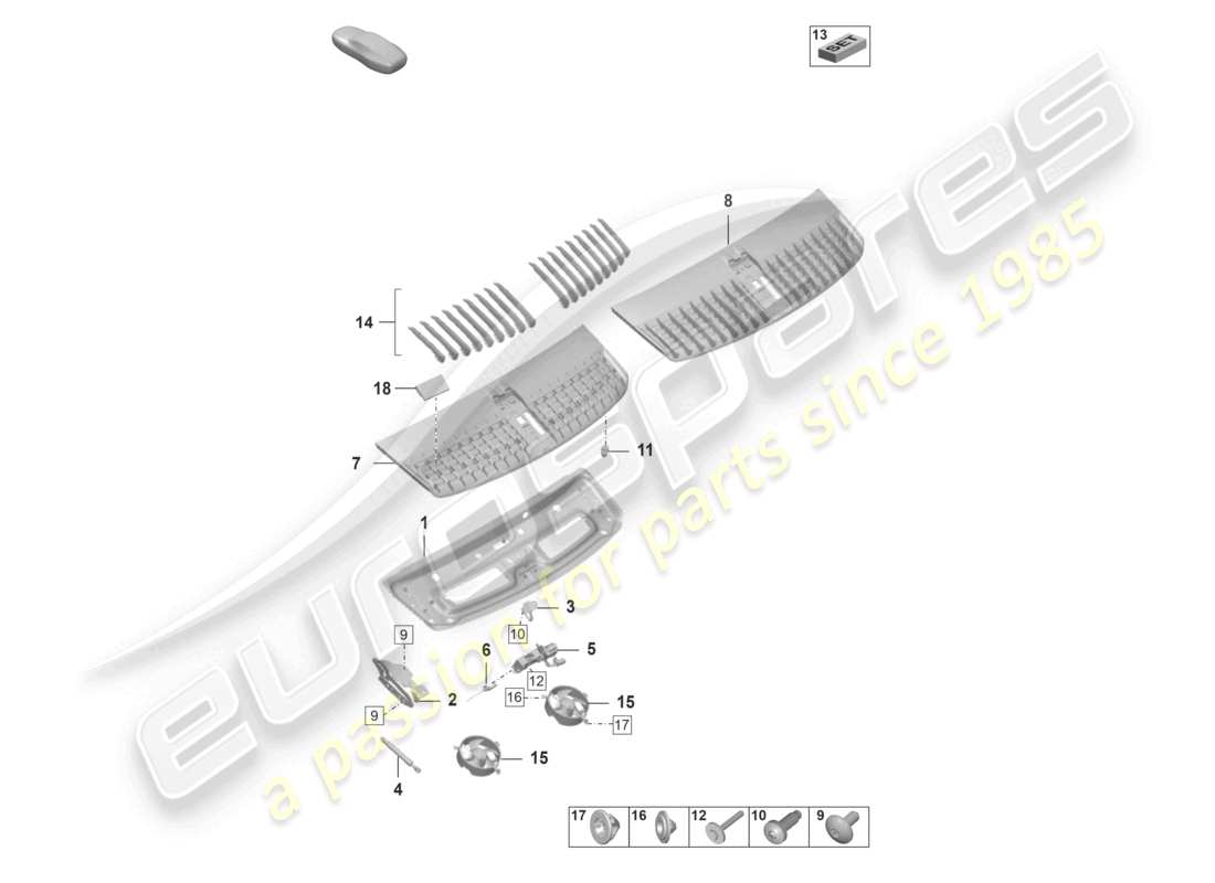 porsche 2024 (992-1) tailgate/boot lid parts diagram