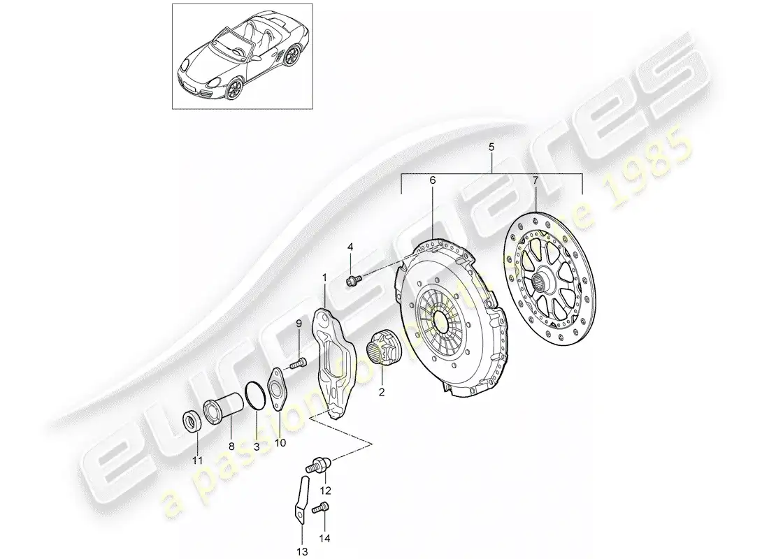 porsche 2007 (987 boxster) clutch parts diagram