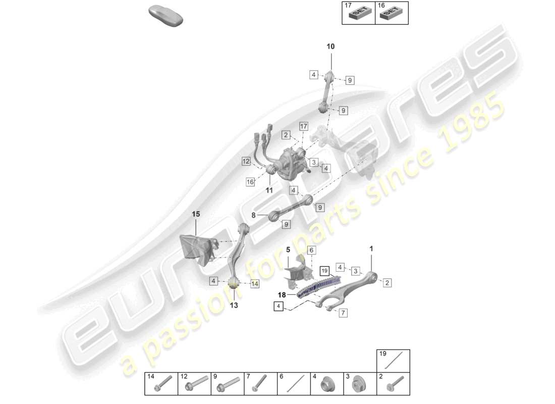 porsche 2021 (992-1) rear axle wishbone rear axle steering parts diagram