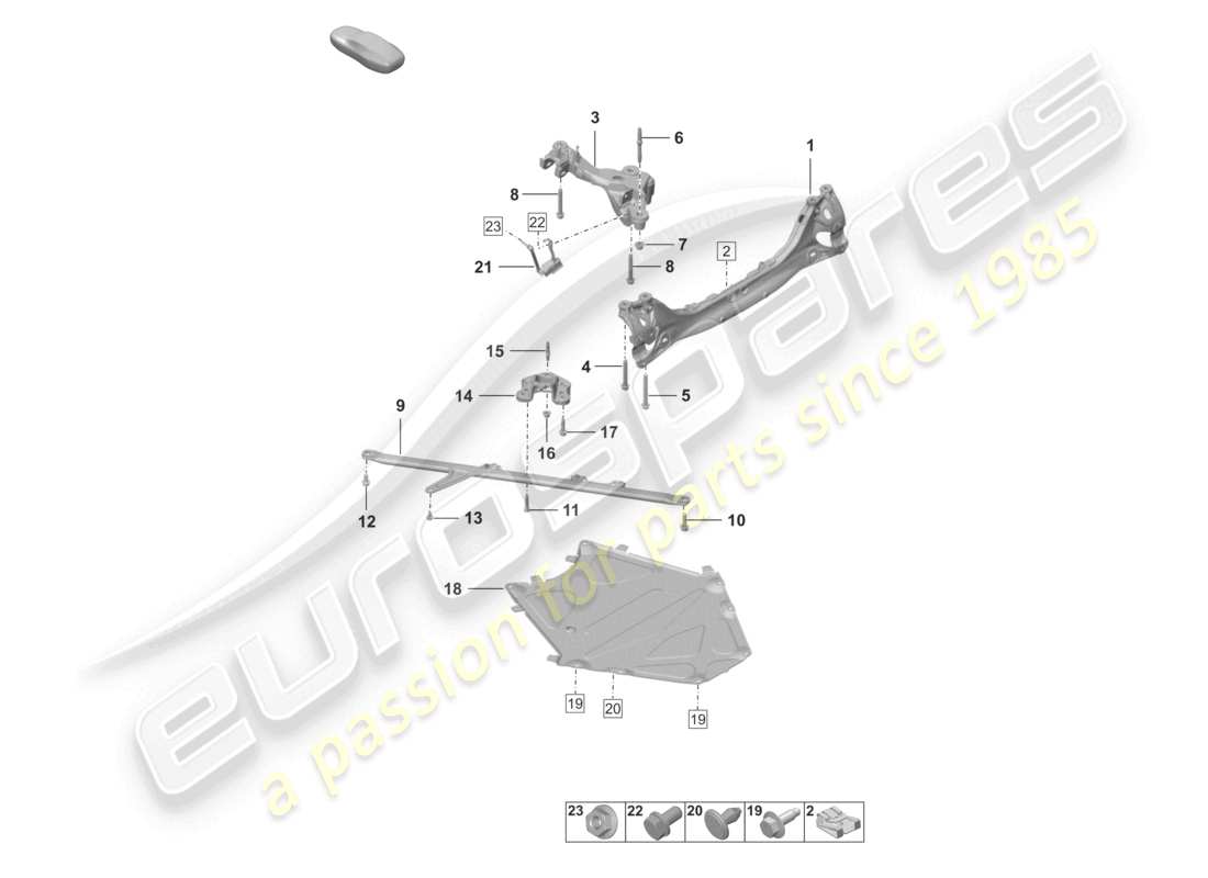 porsche 2021 (992-1) rear axle cross member parts diagram
