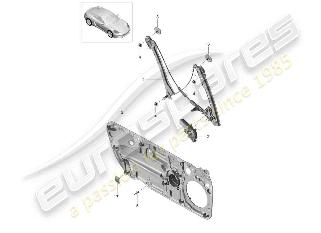 porsche 2026 (718 cayman) window regulator part diagram