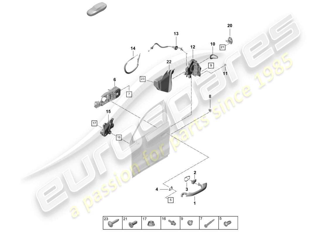 porsche 2023 (cayenne e3 pa) door handle, exterior front door lock part diagram