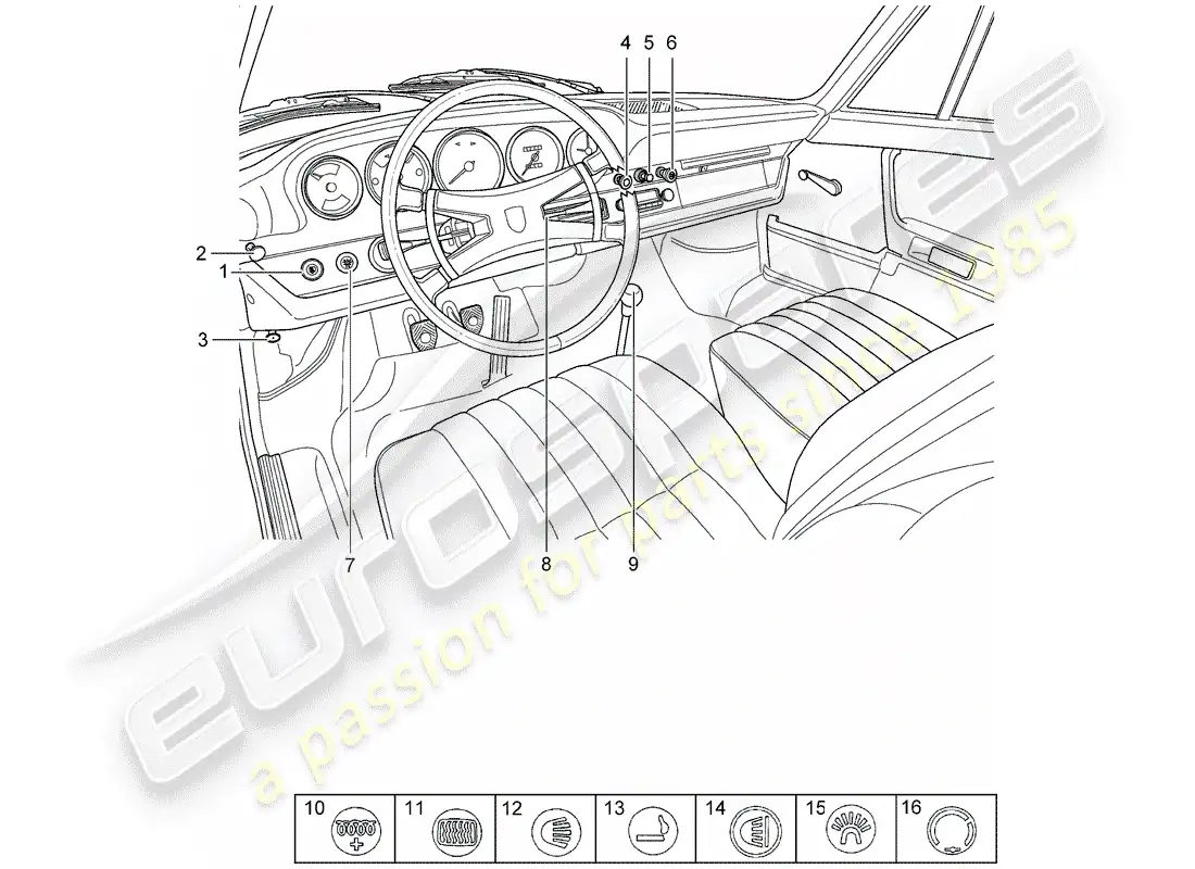 porsche 1970 (911) button - switch - d - mj 1968>> parts diagram