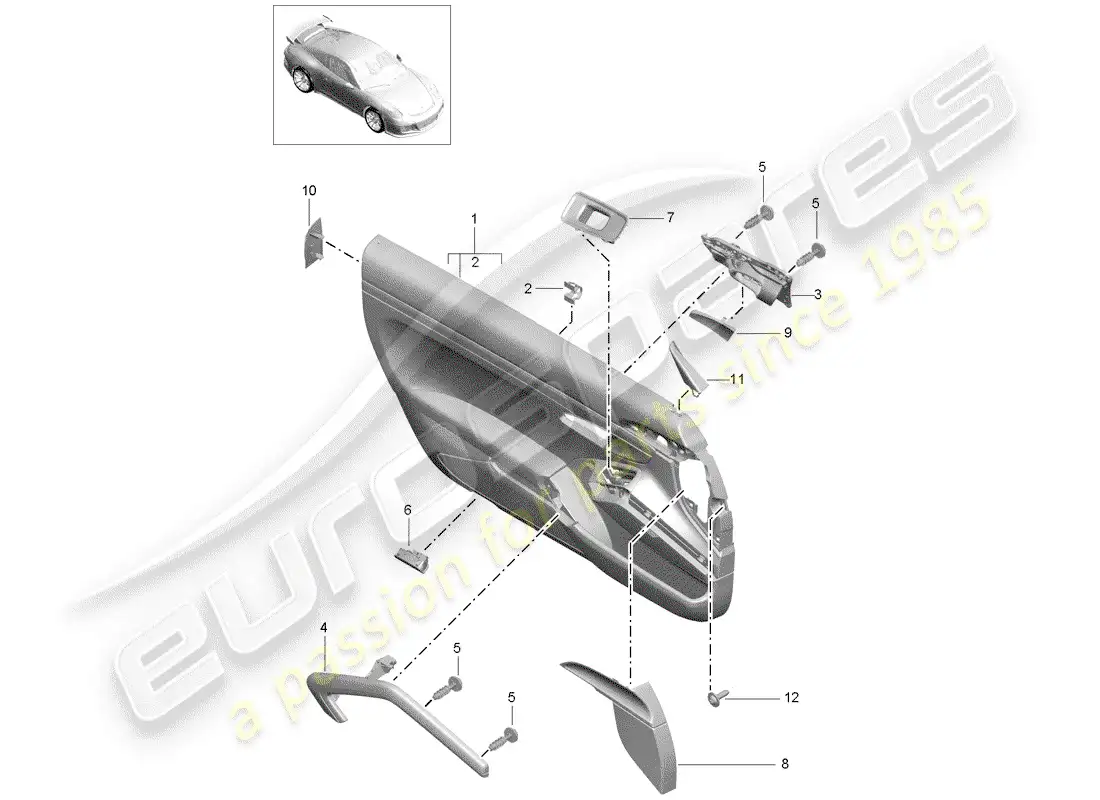 porsche 2016 (991-1 r/gt3/rs) door panel parts diagram