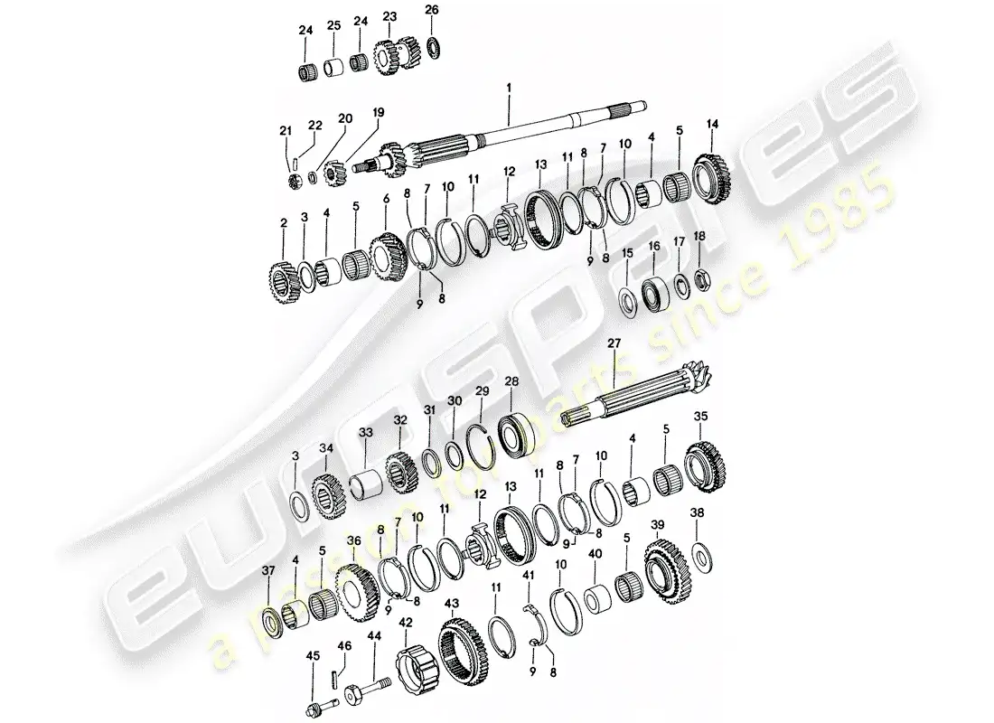 porsche 1974 (914) gears and shafts part diagram
