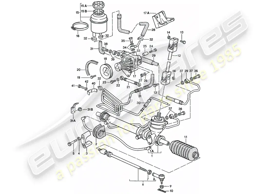 porsche 1986 (924s) power steering - steering gear - power steering pump - lines parts diagram