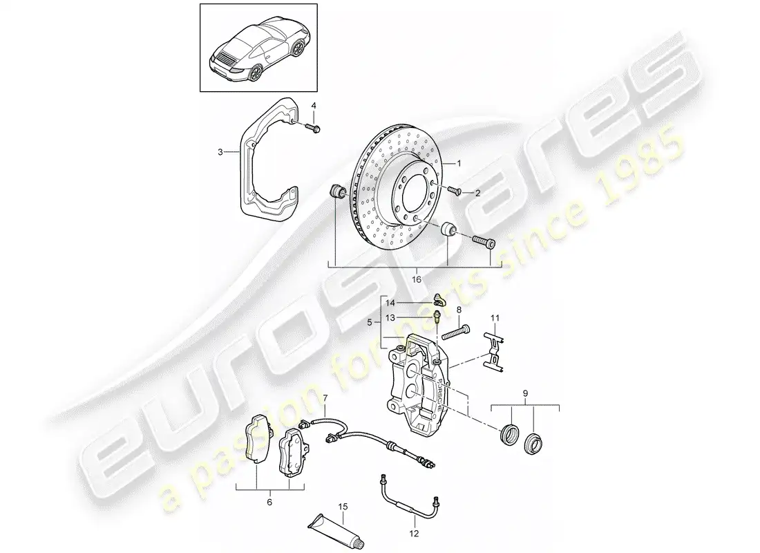 porsche 2010 (997-2) disc brakes parts diagram
