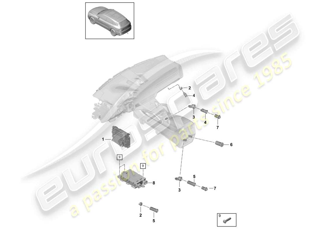 porsche 2021 (cayenne e3 9ya/9yb) voltage converter socket charging socket part diagram