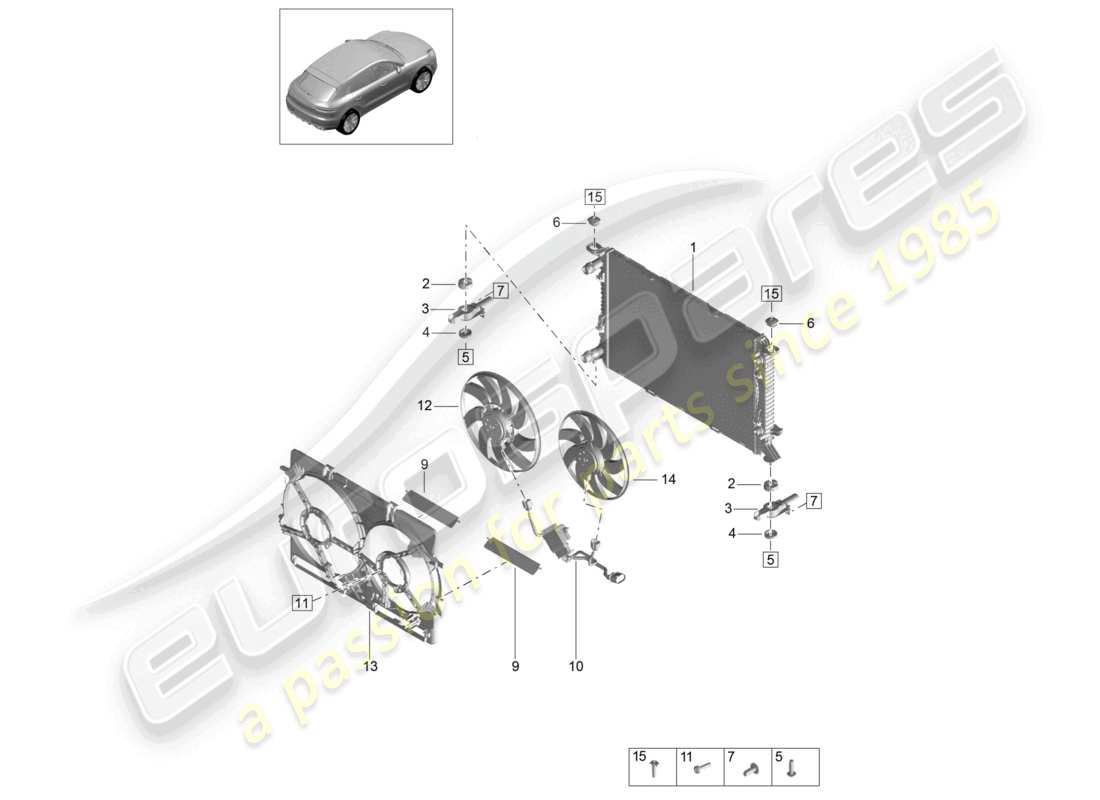 porsche 2021 (macan) coolant cooling system cooler for coolant parts diagram