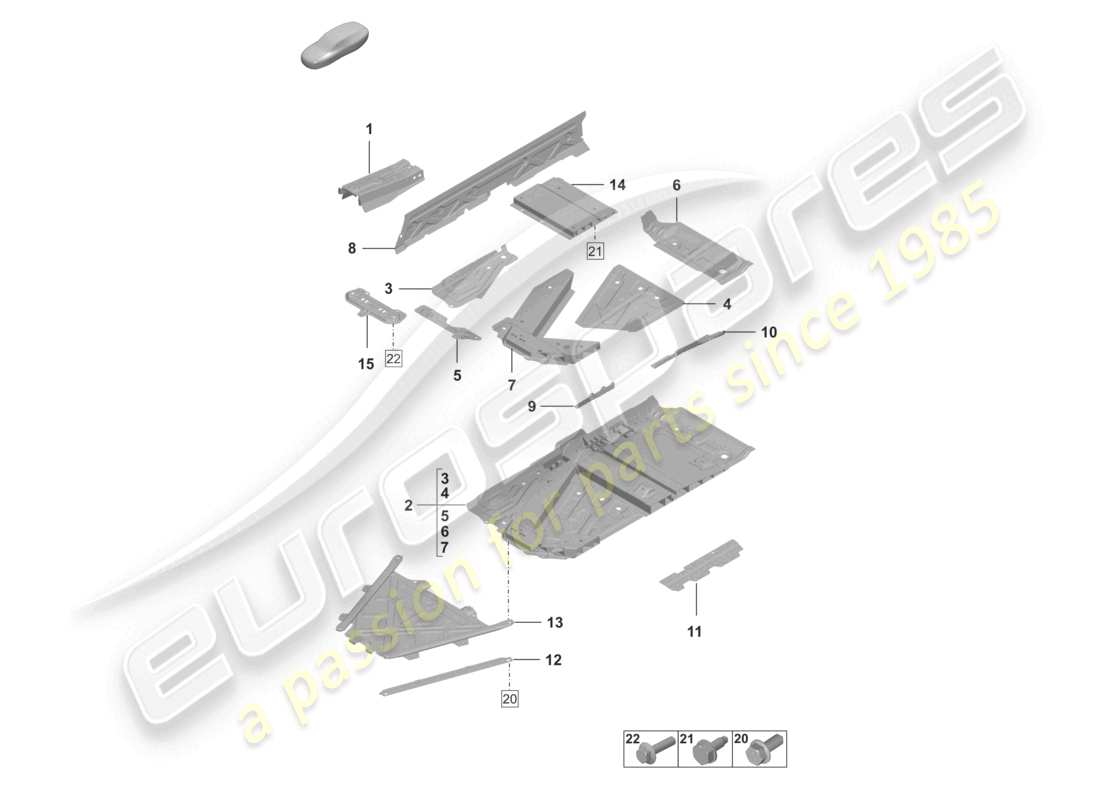 porsche 2021 (992-1) bottom plate tunnel parts diagram