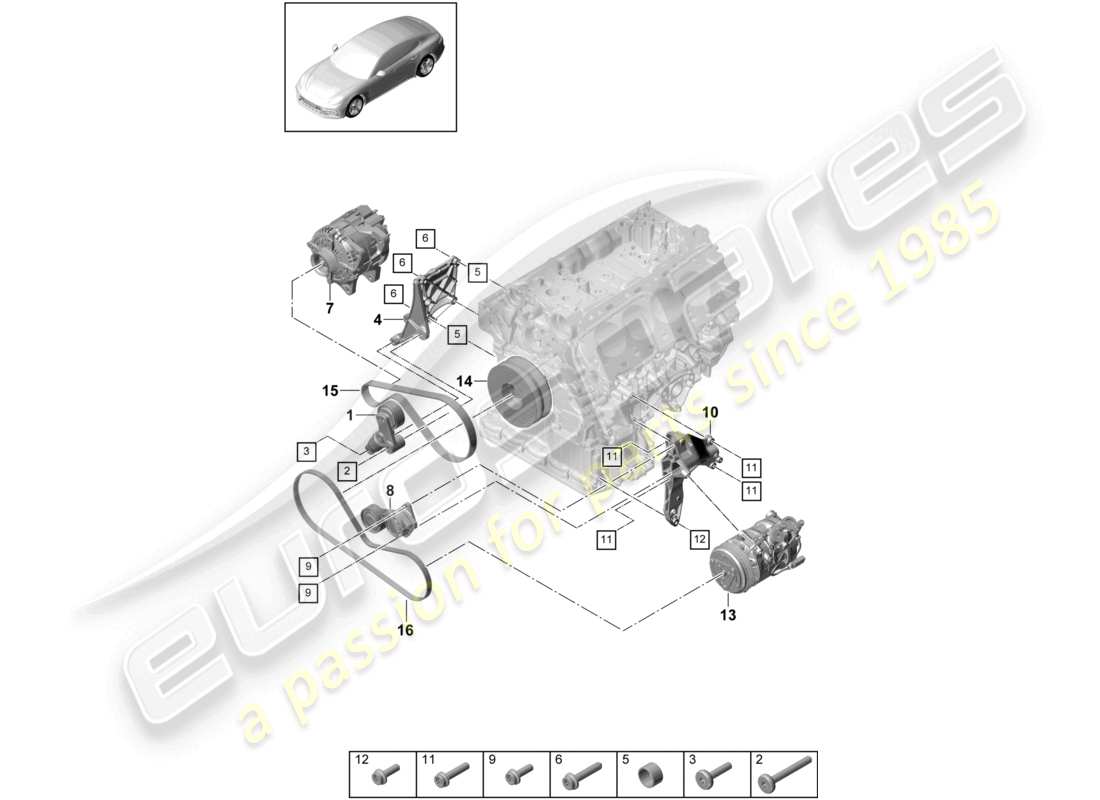 porsche 2021 (panamera 971-1) poly-v-belt belt tensioner damper part diagram