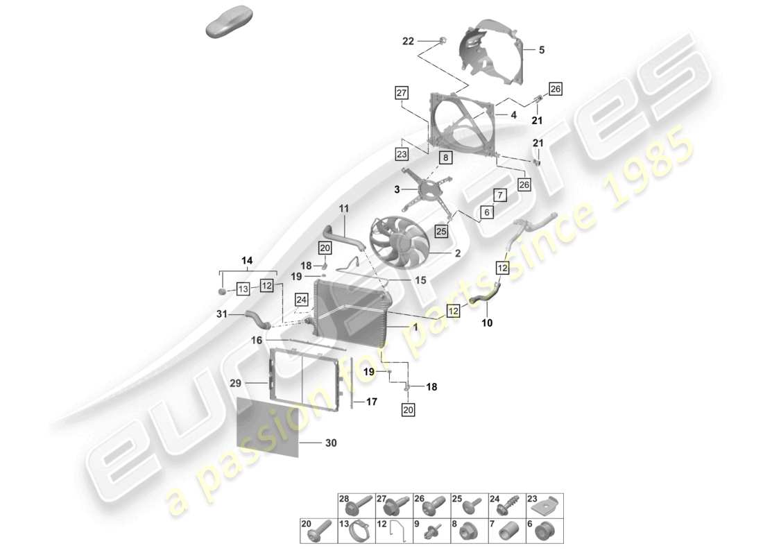 porsche 2024 (992-2 gt3/rs/st) cooler for coolant front radiator fan part diagram