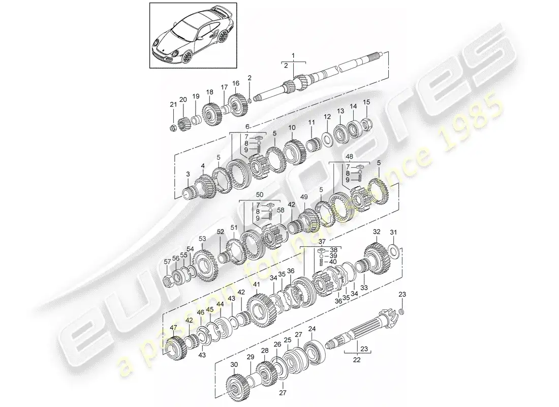 porsche 2012 (997-2 turbo / gt2 rs) gears and shafts parts diagram