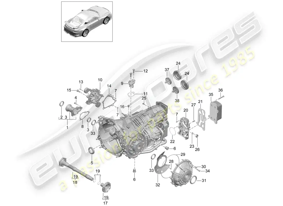 porsche 2016 (991-1 r/gt3/rs) manual gearbox parts diagram